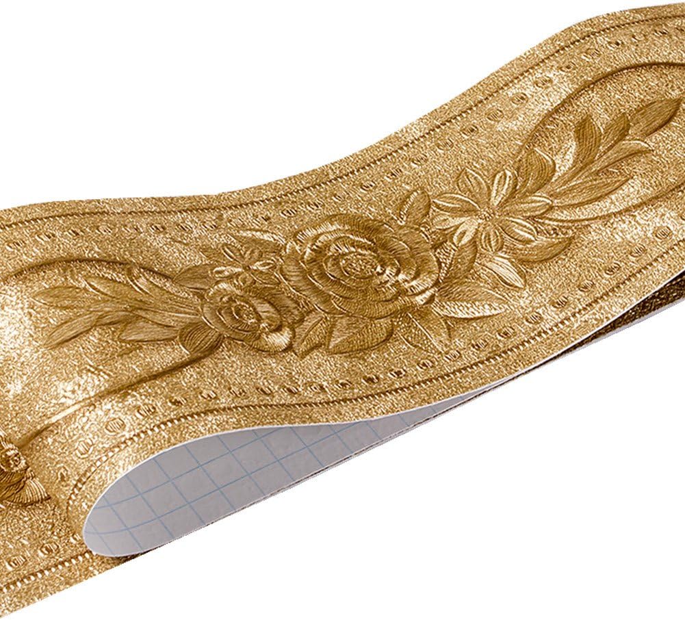 WDragon Floral Pattern Molding Peel Stick Wall Border for Home Decor Bathroom Kitchen,4 inch by 16.4 feet (Gold)