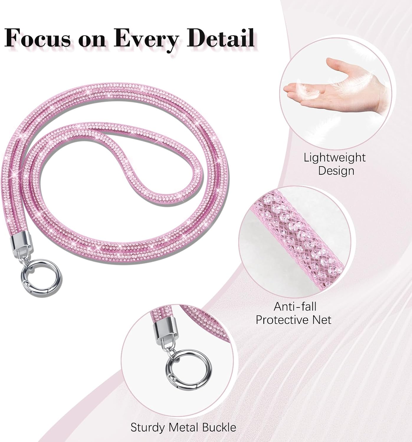 TiMOVO Rhinestone Phone Lanyard Crossbody Chain, Pink image 4