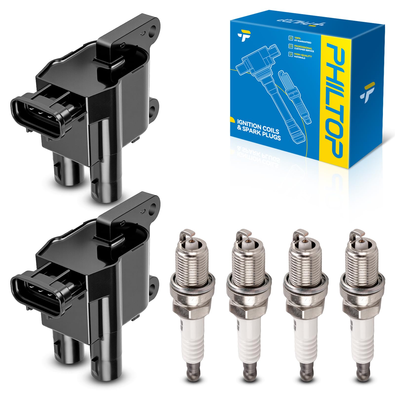 PHILTOP Ignition Coil Pack and Spark Plugs Fits for Toyota 1997-2001 Camry 2.2L, Toyota 1998-2000 RAV4 2.0L, Toyota 1999-2001 Solara 2.2L, 2PCS UF180