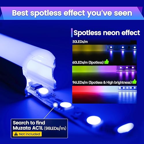 Miniatura 3 de Muzata Paquete de 6 canales LED blancos de 3.3 pies3.3 ft, sin manchas con efecto de neón blanco lechoso curvado de 60, difusor de cubierta LED, en