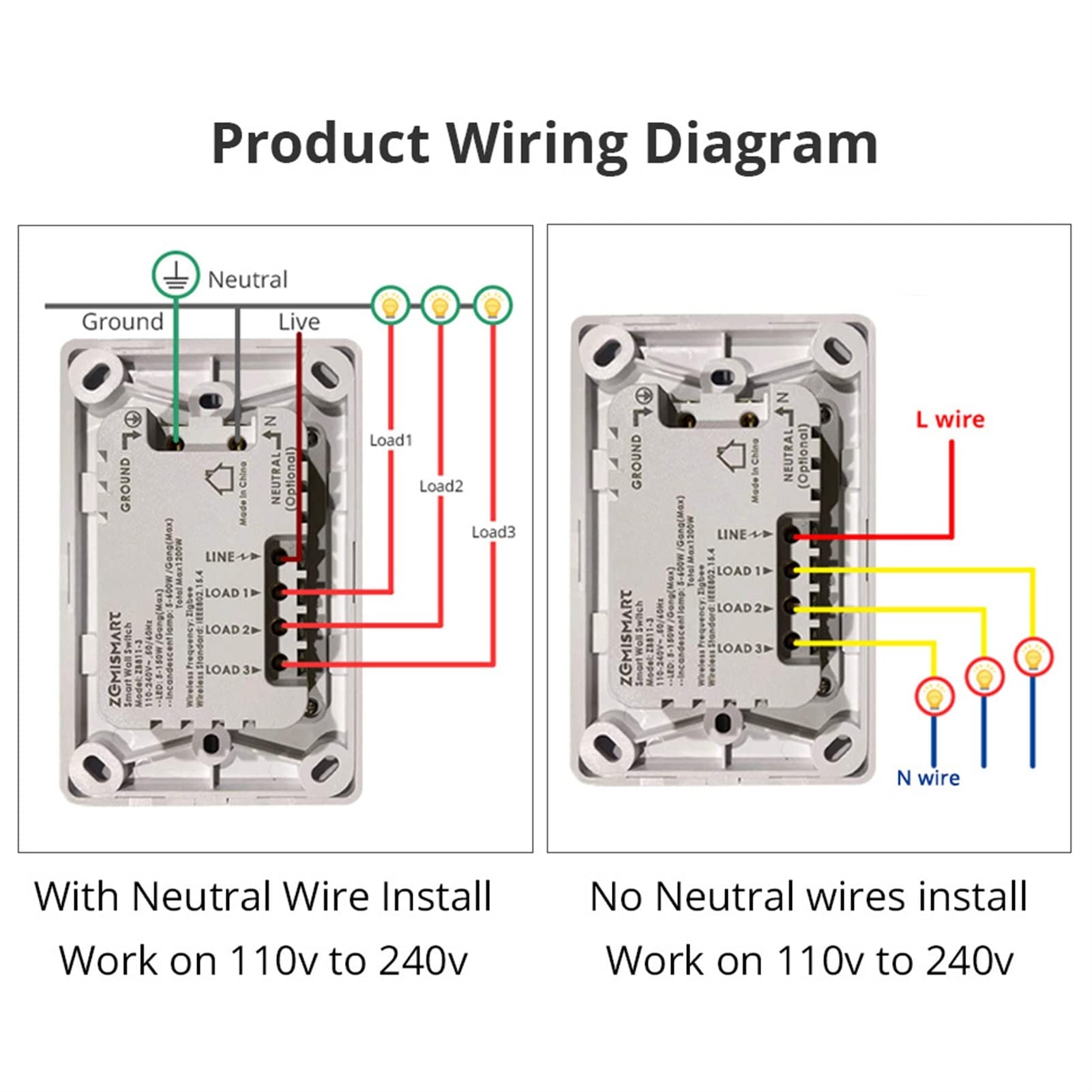 Zigbee Smart Wall Light Switch Neutral Opcional Push Botón 1 2 3 Gangs Interrupter Compatible for Alexa Compatible for Google Home 11 0V 220V Compatible for Tuya (Color : One Gang)