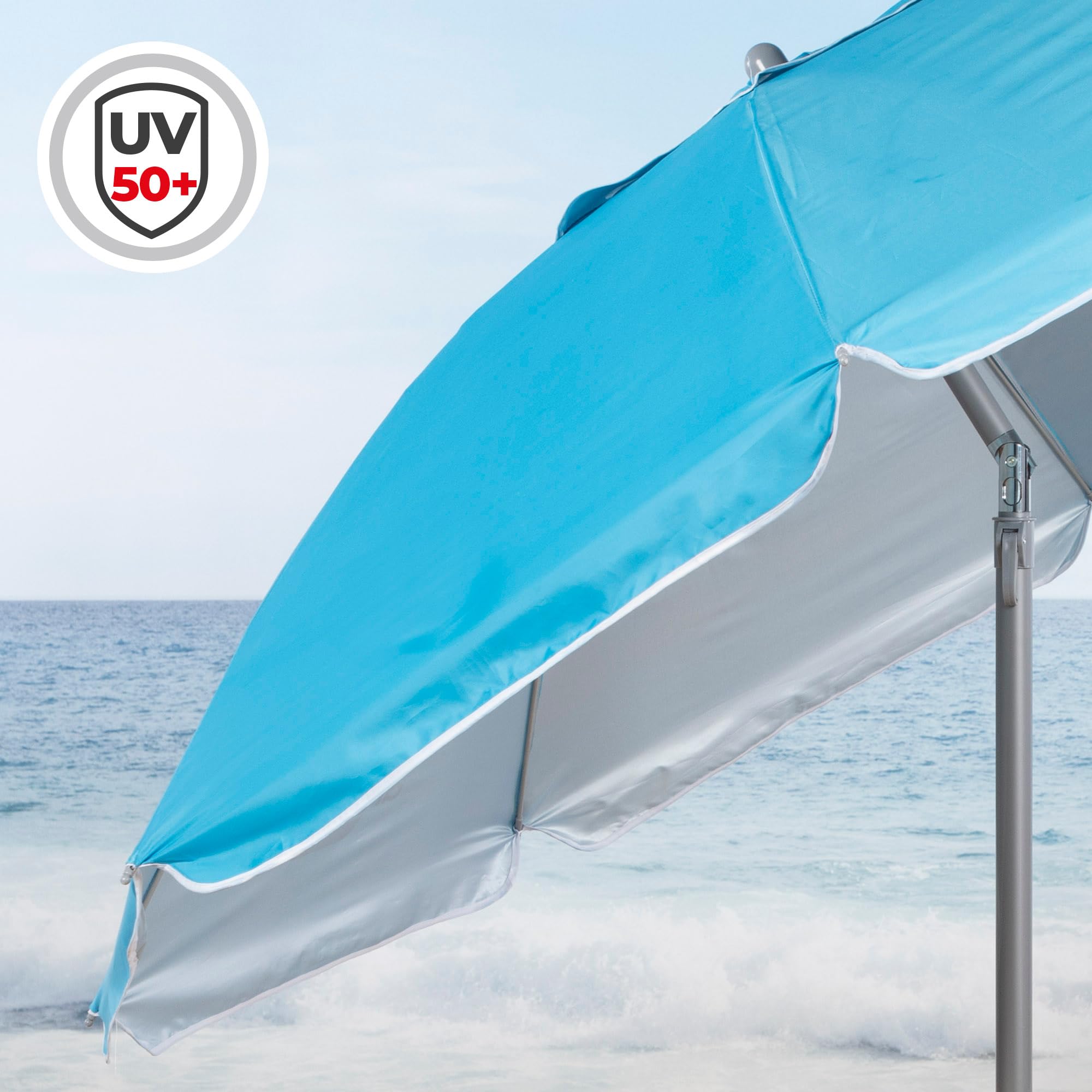 AKTIVE Parasol plażowy przeciwwiatrowski, skladany, niebieski Ø200, ze srebrna powłoką i ochroną przed promieniowaniem UV 50