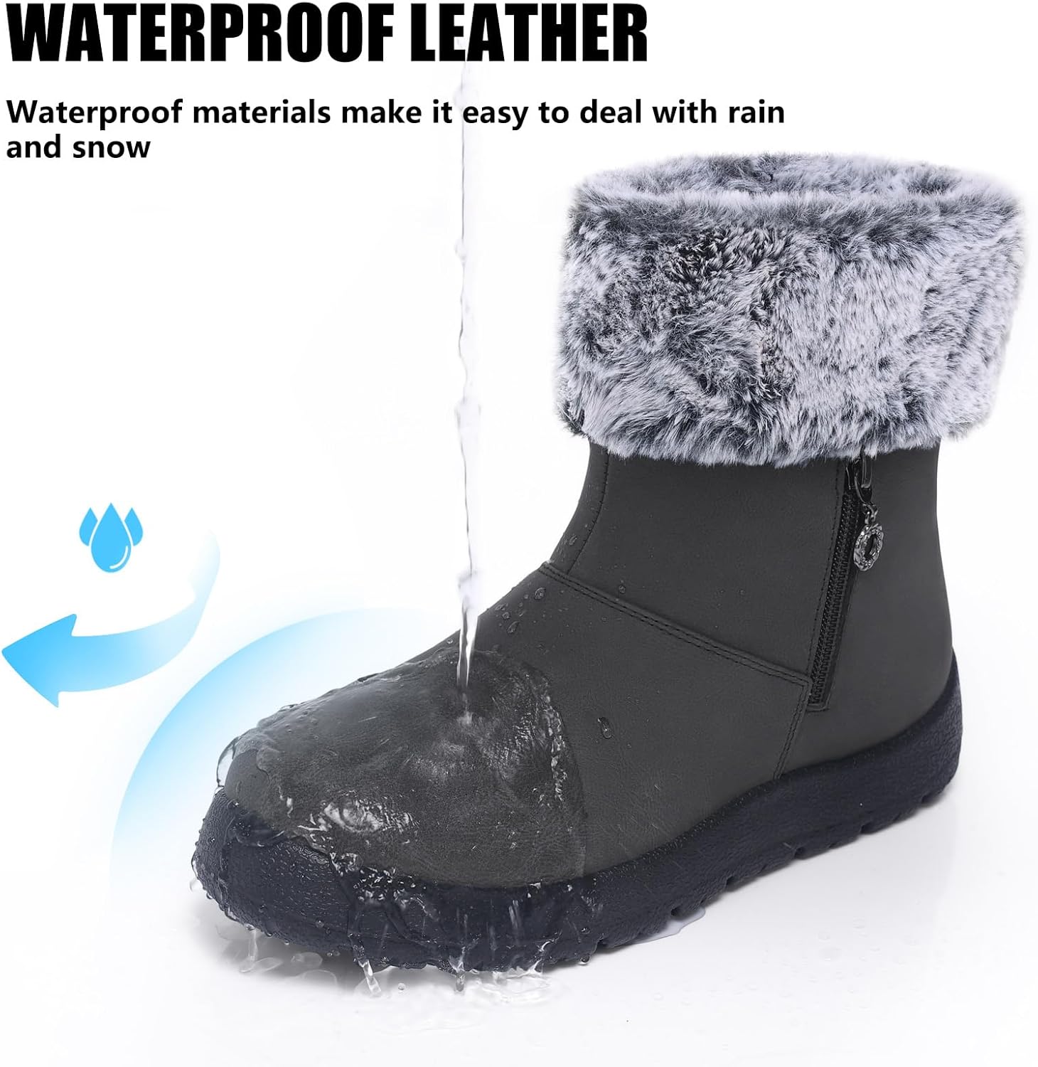 TEMOFON Women Winter Boots Waterproof: Fur Lined Ankle Booties, Wide Width Snow Boots, Warm Comfy, Walking Soft Winter Shoes Size 5-11 - Image 6
