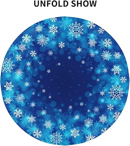 Miniatura 8 de Giwawa Mantel redondo de copos de nieve de invierno, mantel de nieve azul y blanco de Navidad de 60 pulgadas para decoración de cocina, comedor,