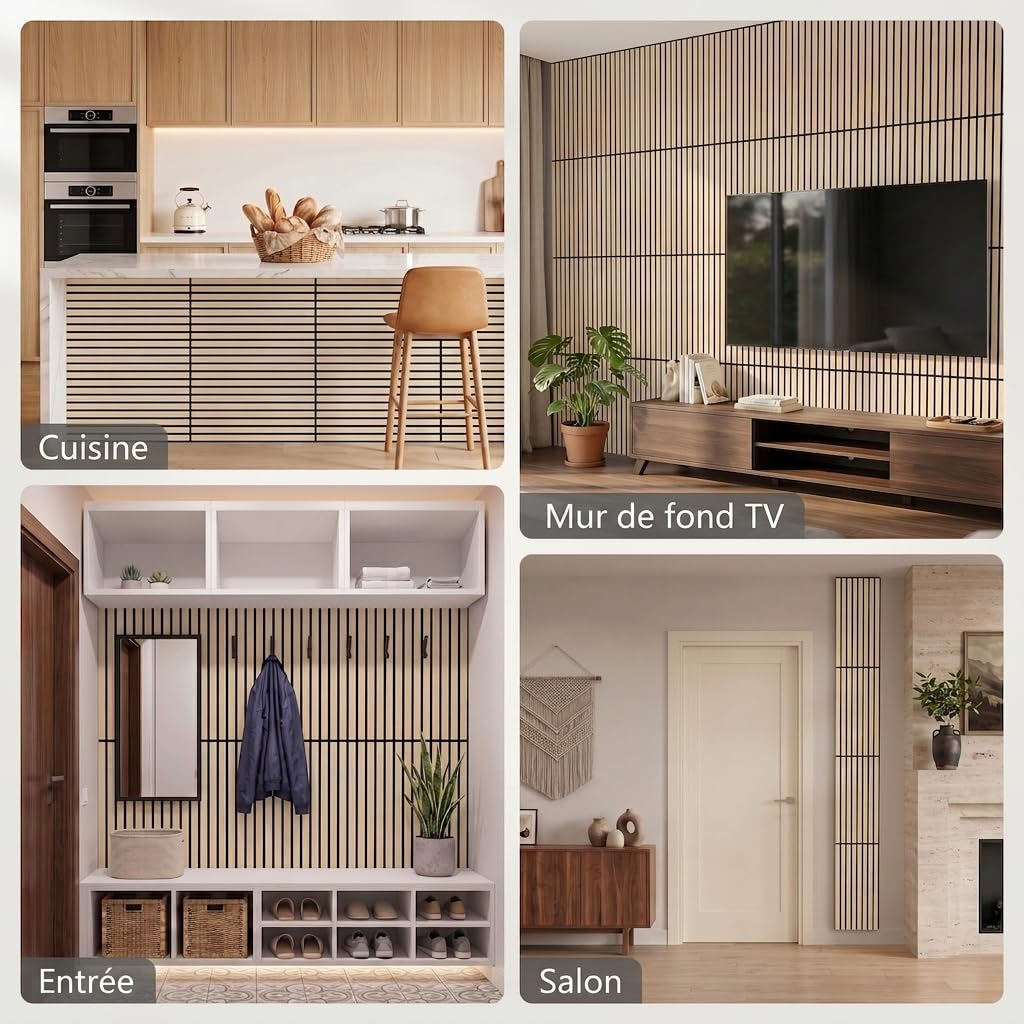TONOR Lot de 20 Panneau Muraux Decoratif Intérieure de Bois, 60 x 30cm - 3,6m², Panneaux Acoustiques 3D, Tasseau Bois Insonorisants pour Decoration Murale, Salon, Chambre, Bureau, Chêne