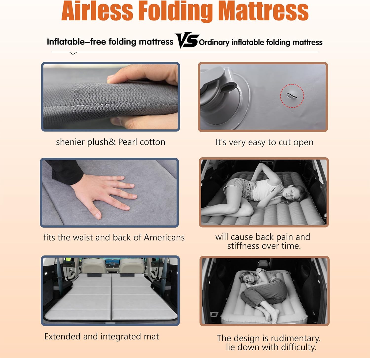Non Inflatable Car Mattress for SUVs, Foldable Trunk Sleeping Pad for Car Camping, Inflation-Free Portable Sleeping Mattress for Road Trips, Travel, Beach & Outdoor Use