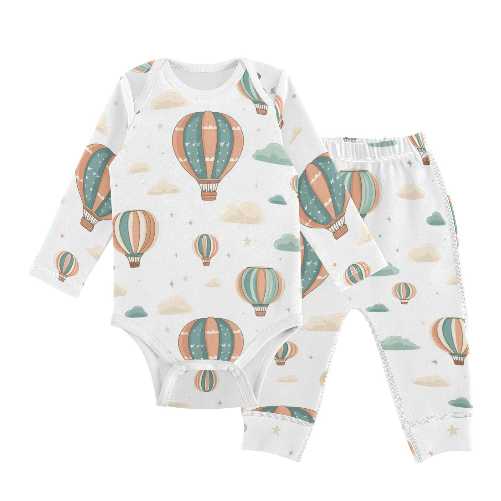 vvfelixl Baby Bodysuits Pants Sets Cute Air Balloon Baby Bodysuit Long Sleeve Baby Clothes for Boys Girls 12-18M