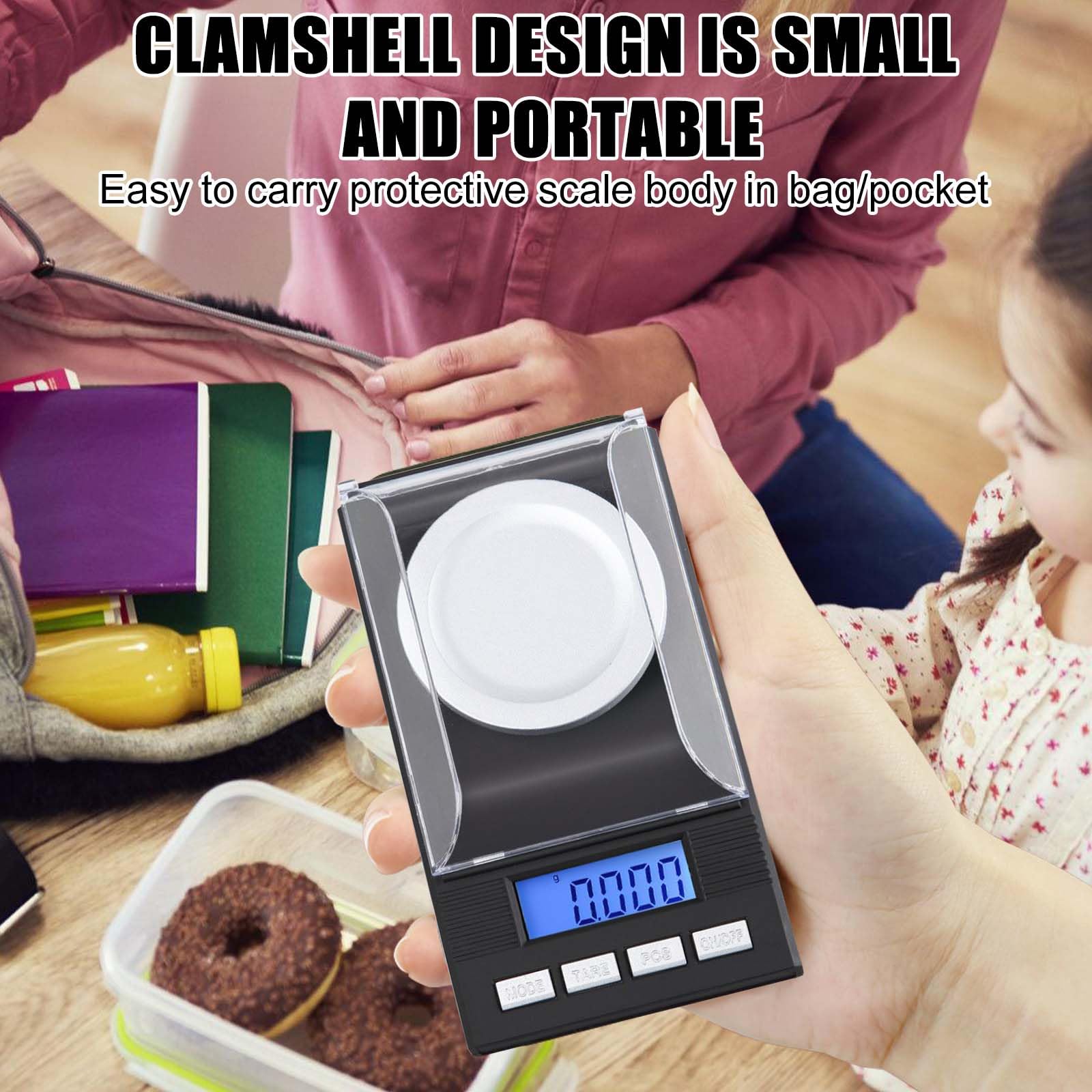 0.001g/50G - Báscula digital electrónica con pantalla LCD, miligramo de alta precisión con pesos de calibración, mini báscula de gramo de alta precisión para pesar polvos, joyas y medicamentos