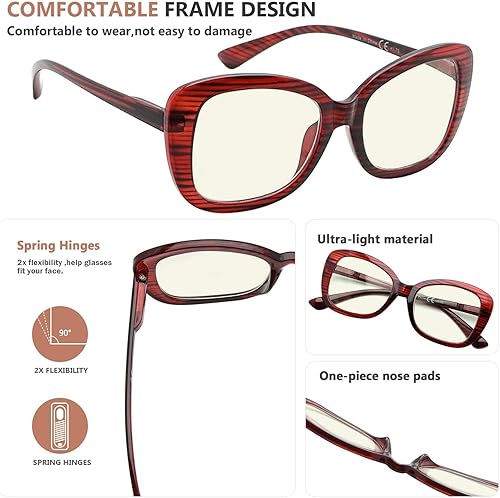 Miniatura 4 de Eyekepper Lentes de computadora para mujer, de gran tamaño, bloqueo de luz azul, rayas rojas +3.00