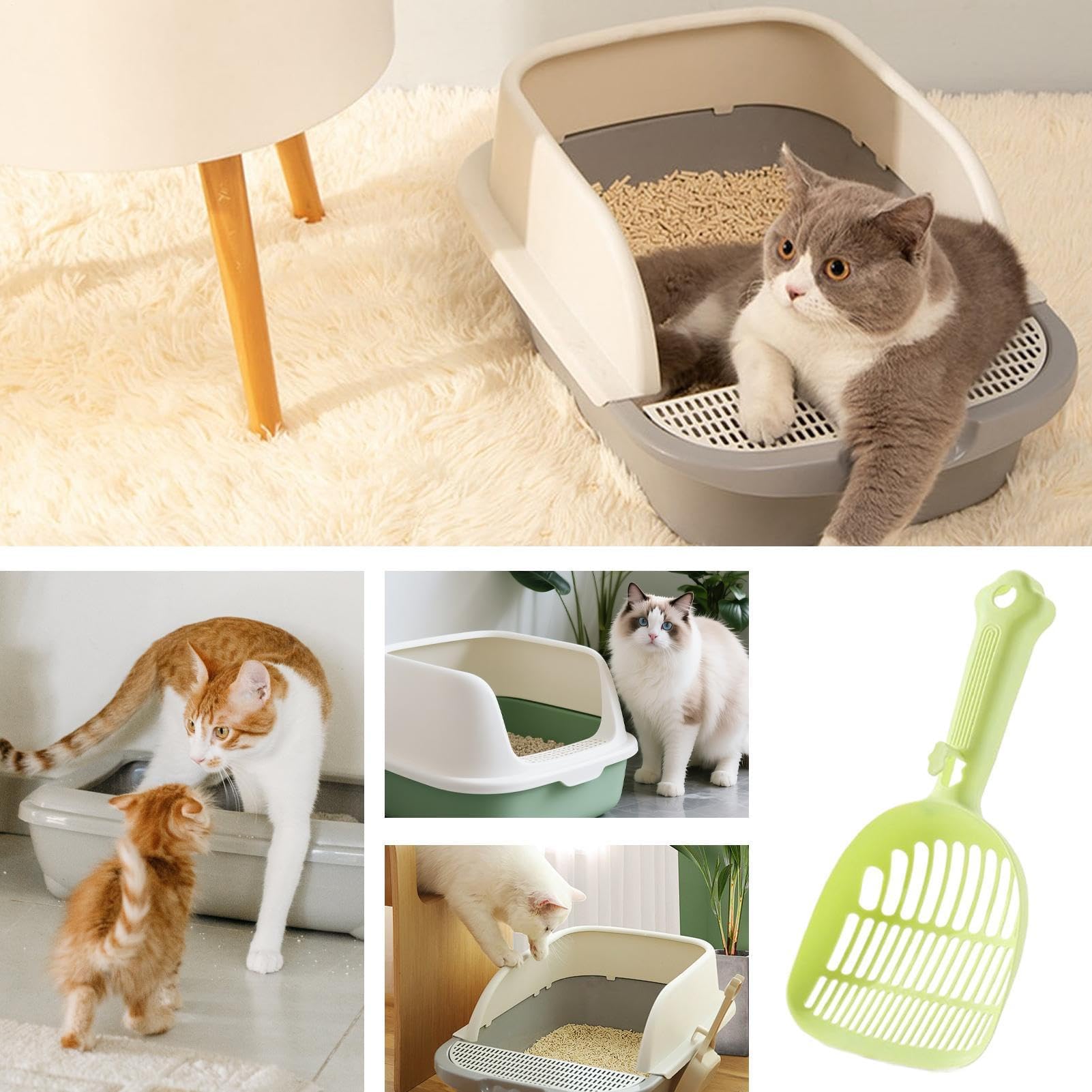 Paletta per lettiera, Pala setaccio ergonomica con Manico Lungo for Animali Domestici, Pulizia efficiente, casa, Facile da Usare in Interni(Green)