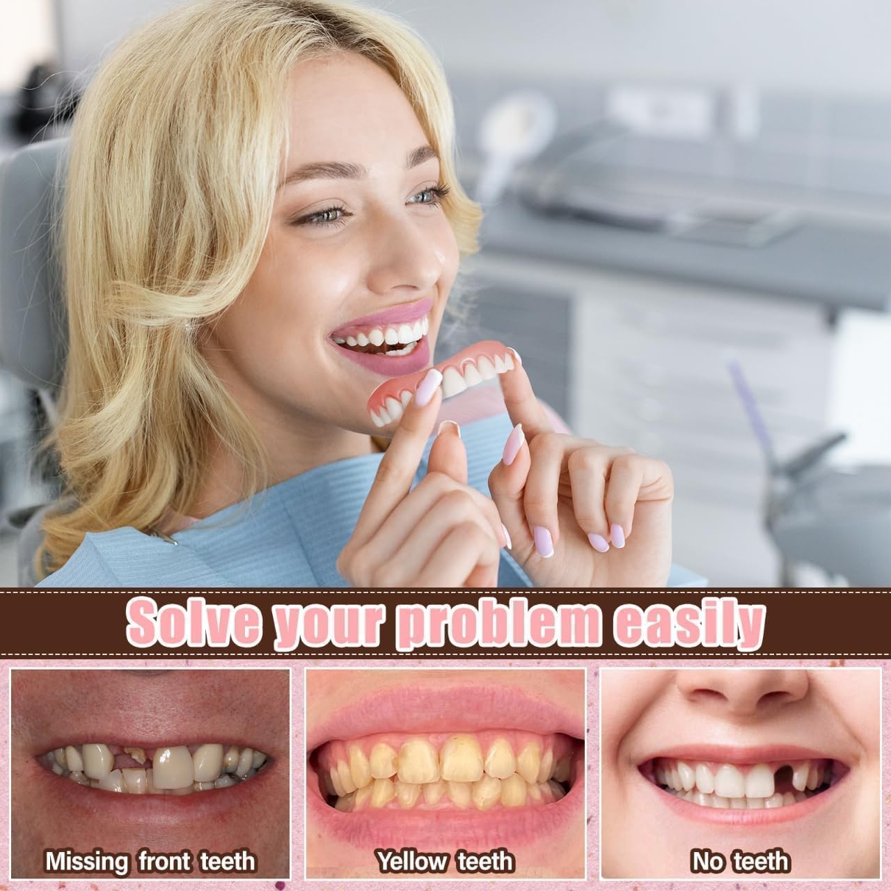 Snap on Veneers Teeth for Women and Men, Temporary Dentures False Teeth, Nature and Comfortable