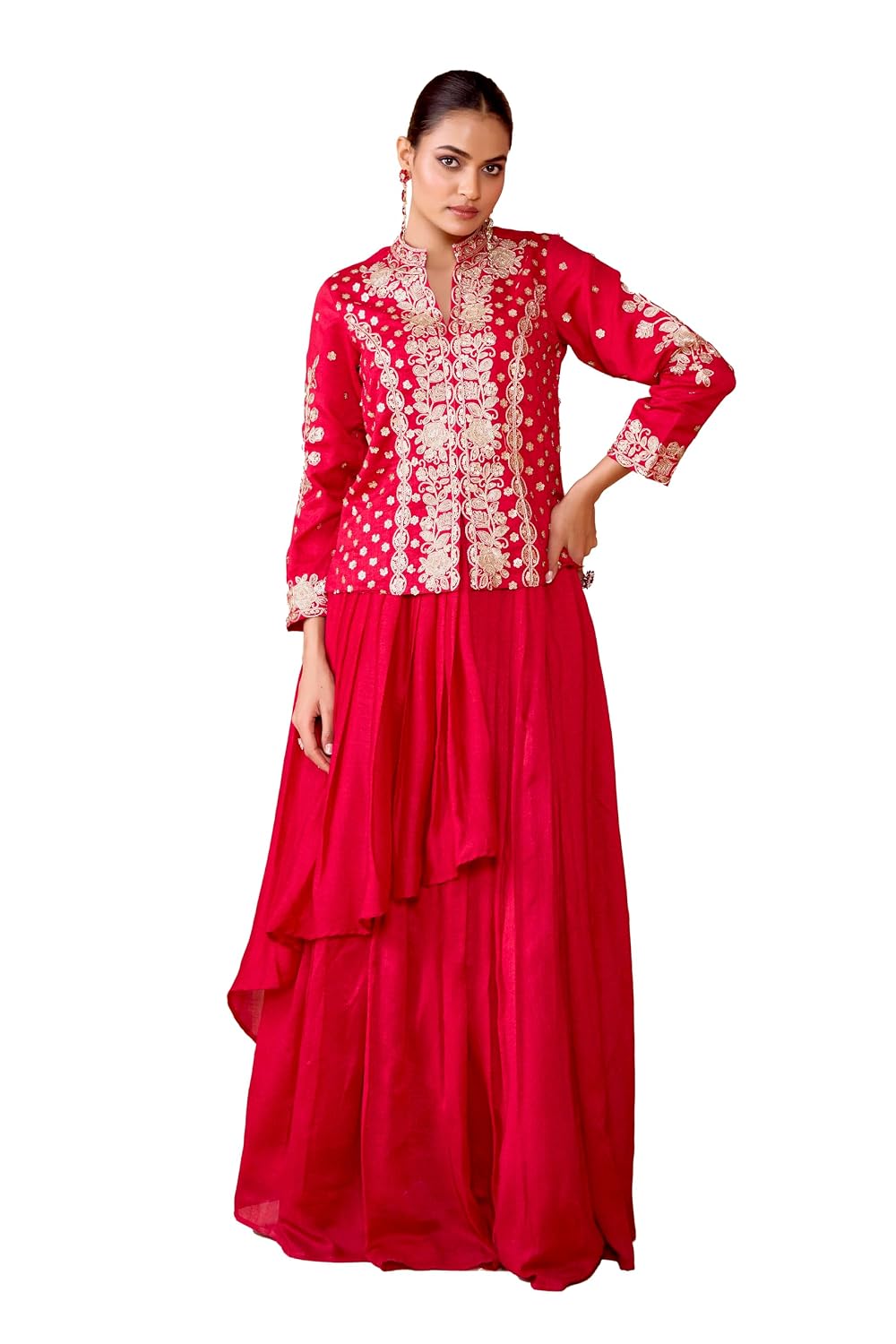 madhuram textiles womens' Vichitra Silk Embroidery Dori Dori Work Short Top With Skirt Set(M-2506 Pink) - Review, Price and Buying Guide