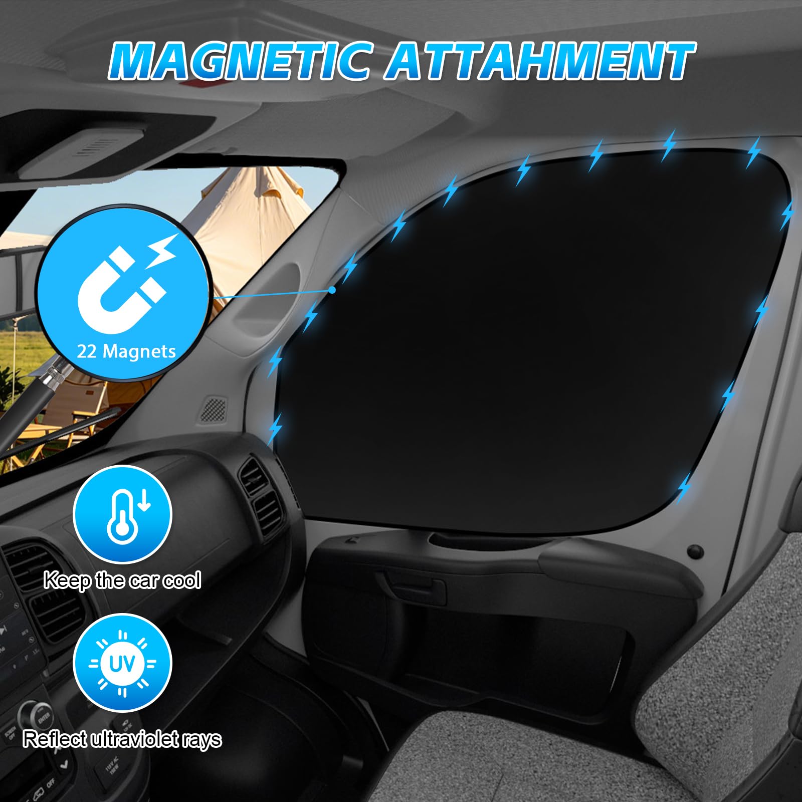 Magnetische Sonnenschutz Seitenfenster Ersatz für FIAT Ducato 2006-2026 | 2PCS Luxus Seitenfensterschutz Ersatz für Peugeot Boxer/Citroen Jumper, Faltbar Sonnenschirm UV Schutz Reflektierender