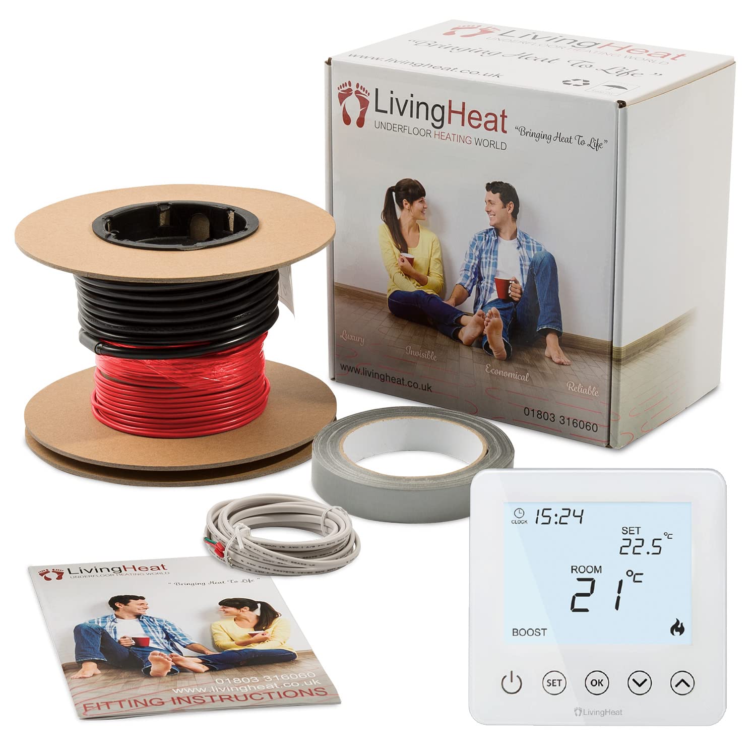 Electric Underfloor Heating Cable System - 200 Watt/m² - 1.5/m² - T5 Touch Screen Thermostat