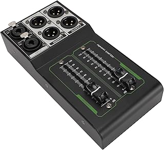 Passive Volume Control, All Metal 1 in 2 Out Audio Stereo Mixer, 10Hz to 100kHz Passive Stereo Studio Controller with Extended 70MM Fader and 4 Anti Skid Pads