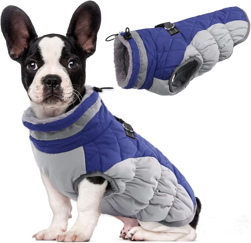 Casaco de Inverno para Cães LeLePet com Forro Fleece, Coleira Alta e Argolas para Guia