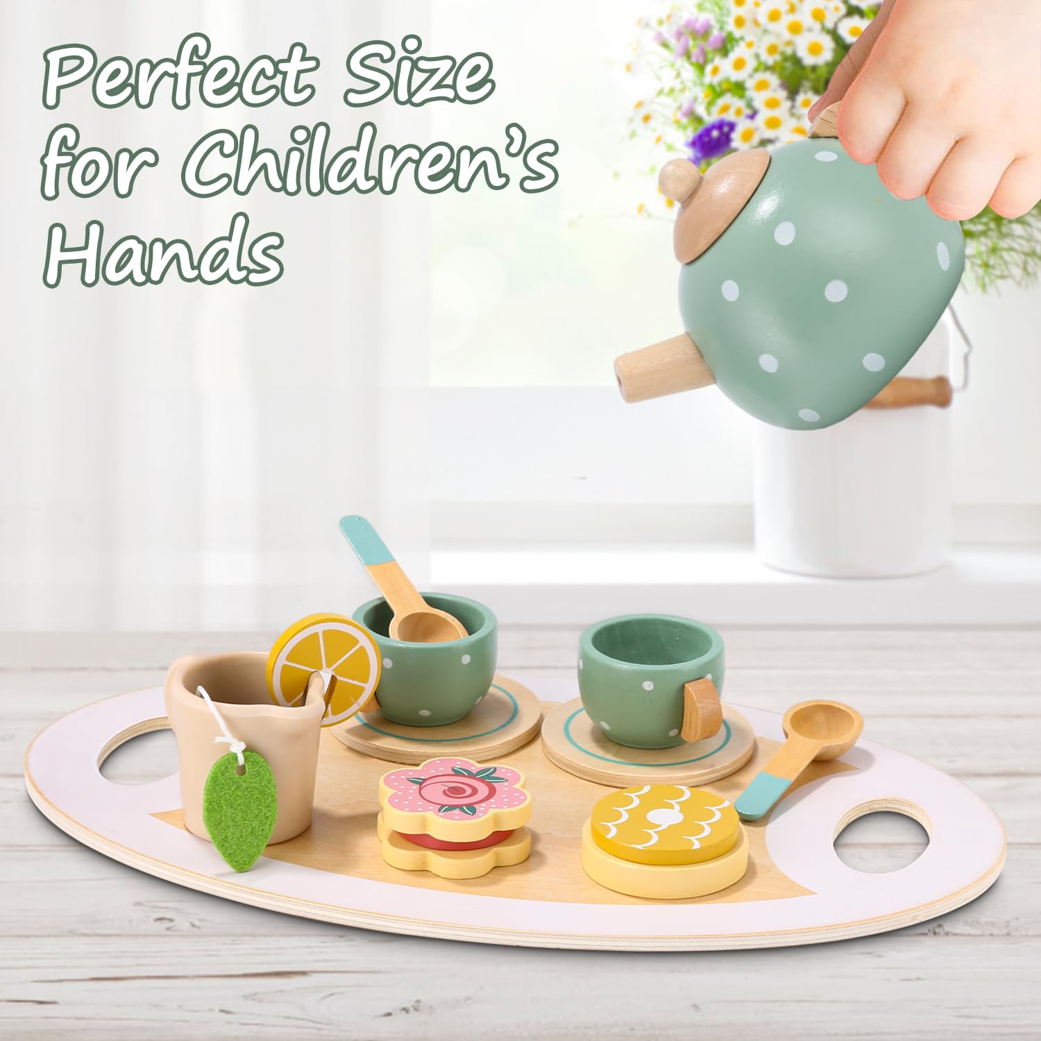 Huifoo Set da Tè Giocattoli in Legno, set tazzine giocattolo bambini, Accessori Cucina Bambini , Giochi Legno Set, Cucina Giocattolo, Legno Giochi di Ruolo Regalo per Ragazzi Ragazze Oltre 3 4 5 Anni