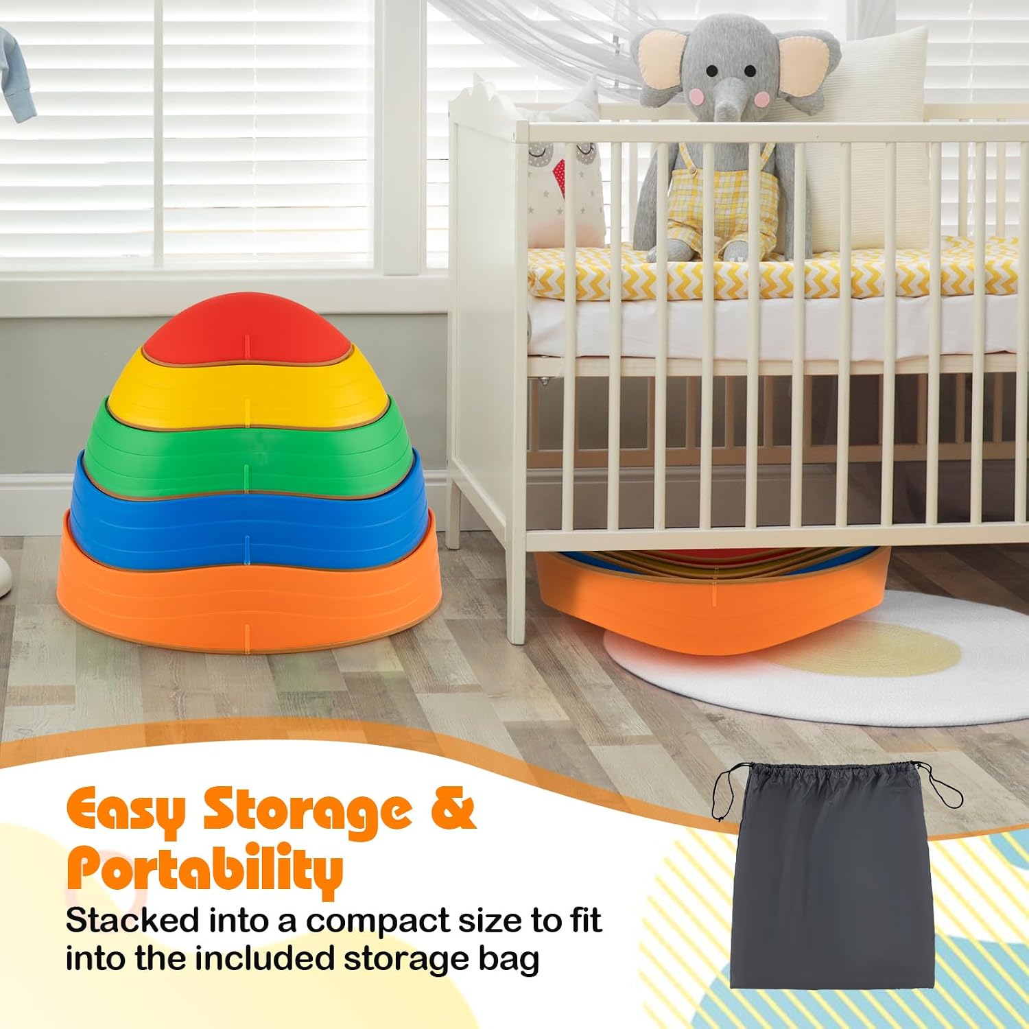 HONEY JOY 5 Pcs Stepping Stones for Kids, Non-Slip Sensory Balance Blocks w/Storage Bag, Obstacle Courses for Coordination, Motor Skills, Indoor Outdoor Stackable Toys, for Toddlers Aged 3+ image 5