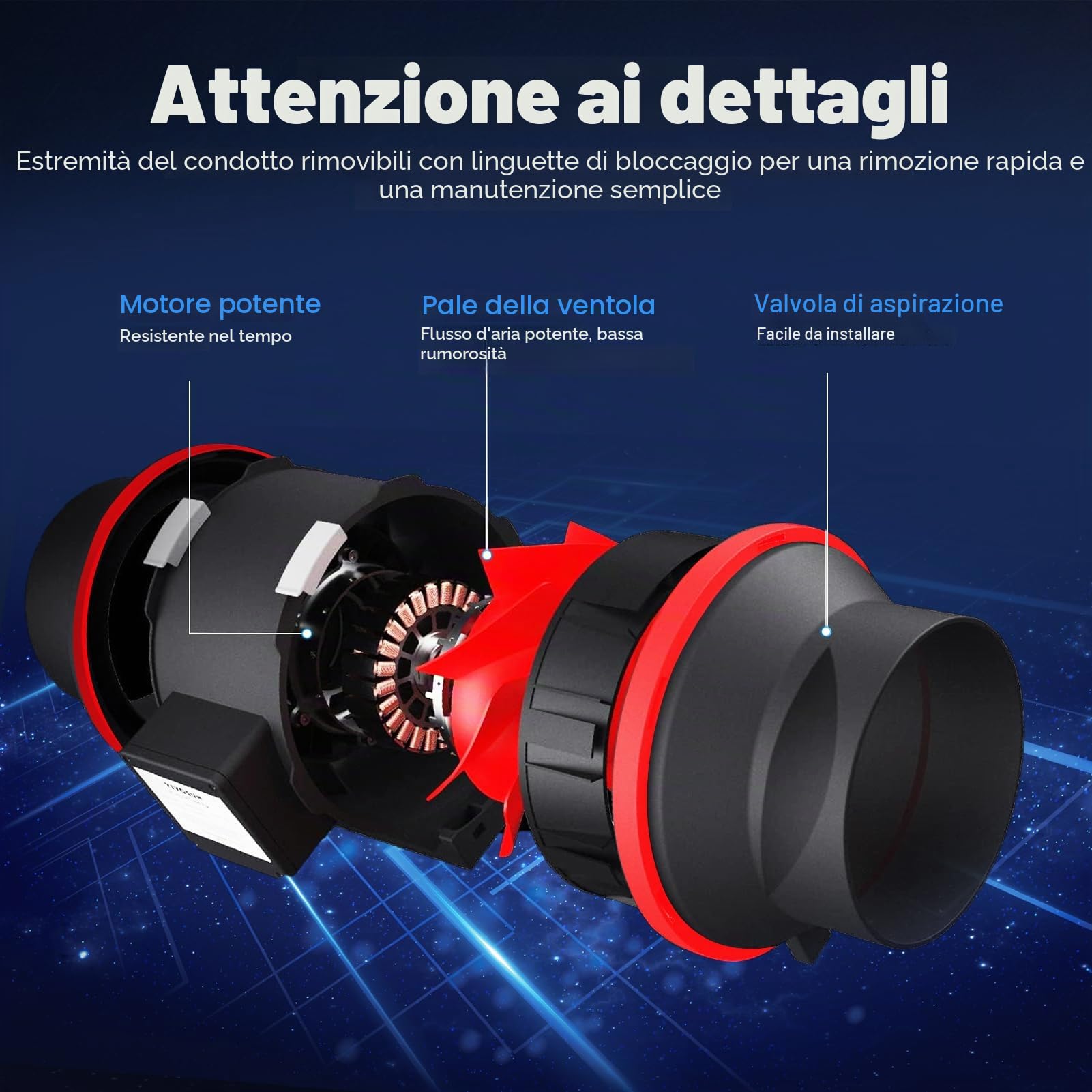 Ventilatore di condotto in linea regolabile da 100 mm per estrazione fumi, 310 m3/h ventilatore di scarico silenzioso, spina UE per bagno, tende per la crescita, ventilazione idroponica e ventola di
