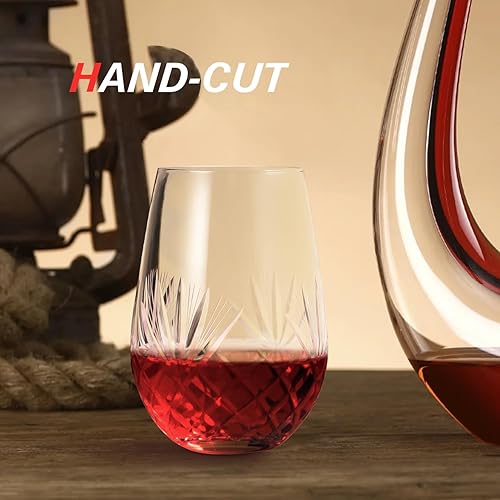 Miniatura 4 de Regalos de vino para mujeres, 1 paquete, copa de vino sin tallo de cristal de 18 onzas para Navidad, copa de vino tinto sin tallo cortada a mano
