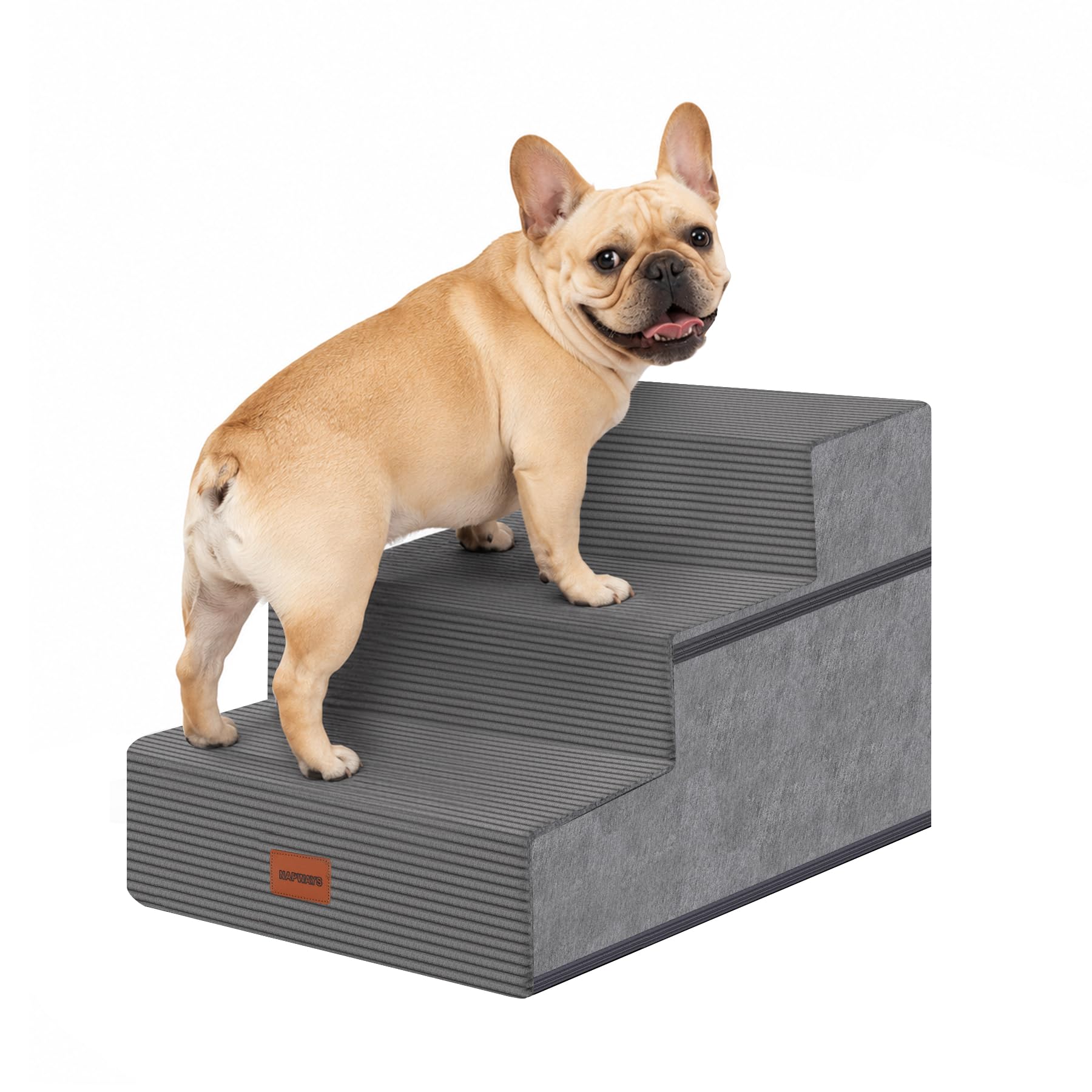 Photo 1 of NAPWAYS Dog Stairs for Small Dogs, 13.5" H, 3-Step Pet Steps for Bed Couch Sofa and Chair, Non-Slip Balanced Pet Ramp for Injured & Senior Pets with Washable Cover and Durable High Density Foam, Grey