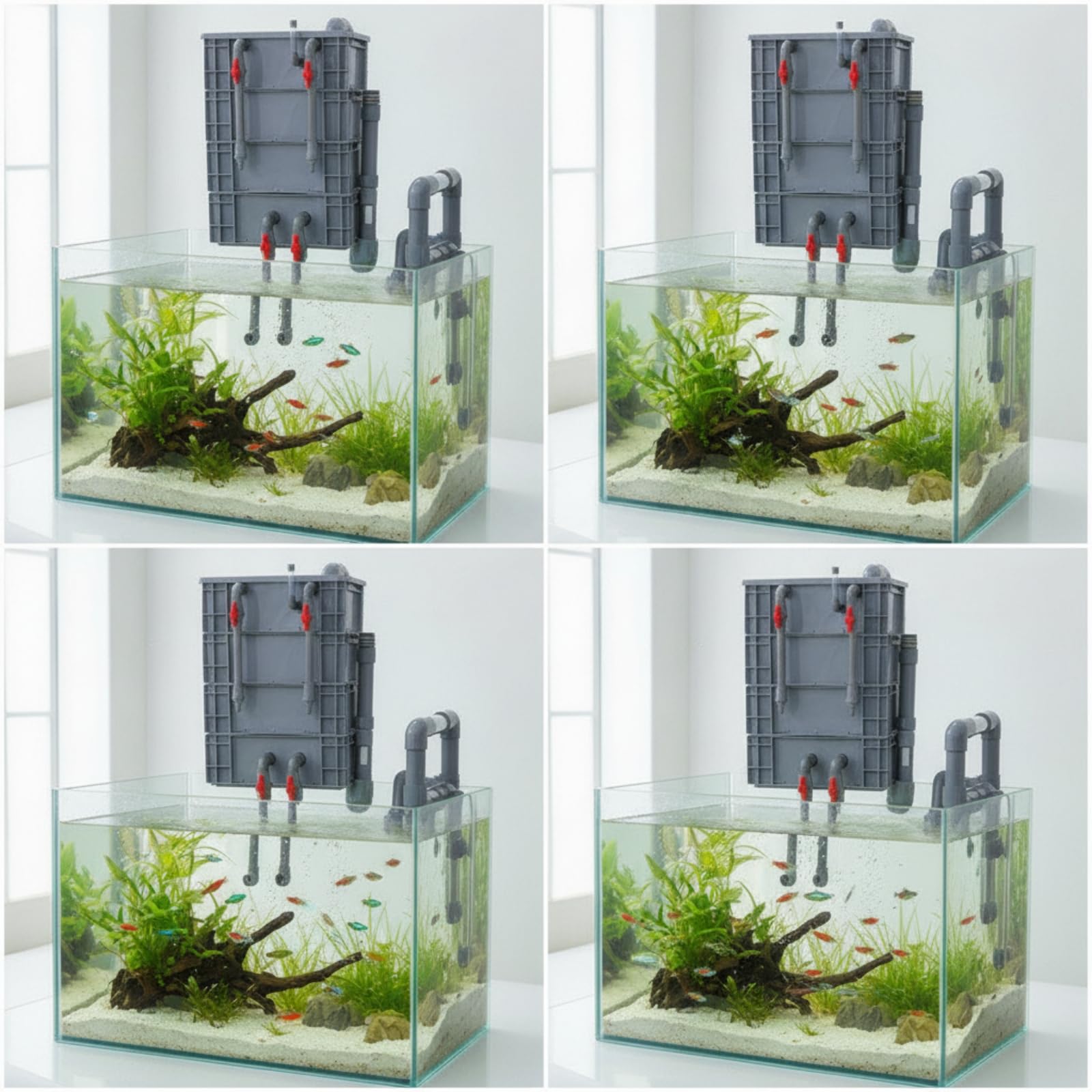 Aufsatzfilter Biologisch Filtergehäuse mit Ventilen Filterbehälter für Fischbecken, Klein, 3 Schichten 30x20x33cm