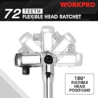 Vista 3 de WORKPRO Juego de trinquete de cabeza flexible de 2 piezas, transmisión de 1/4 pulgada, 3/8 pulgada, trinquete de 72 dientes con revestimiento