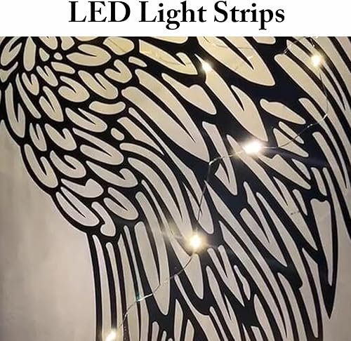 Miniatura 10 de Arte de pared de metal con alas de ángel LED, escultura de pared de alas de hierro forjado, letreros de luces de neón de ala de ángel, para bar de