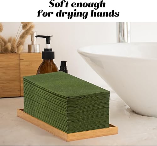 Miniatura 3 de KAMMAK Servilletas Desechables Verde Matcha con Bolsillo Tipo Tela Servilletas de Papel para Cena Paquete de 100 Plegadas Servilleta de Recepción de