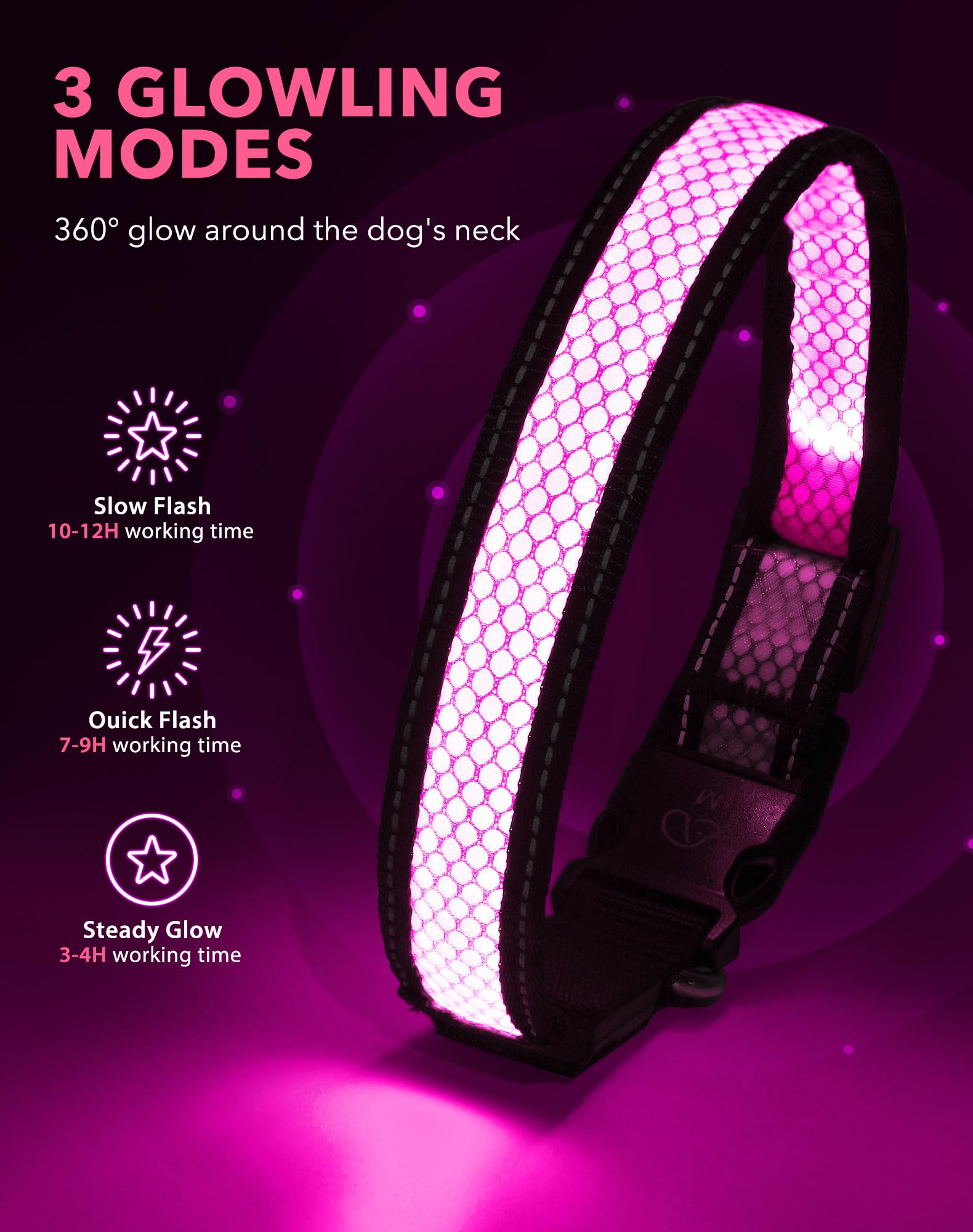 Weesiber Light Up Dog Collar, Flashing LED Dog Collar Rechargeable, Reflective Pet Collar - Image 4