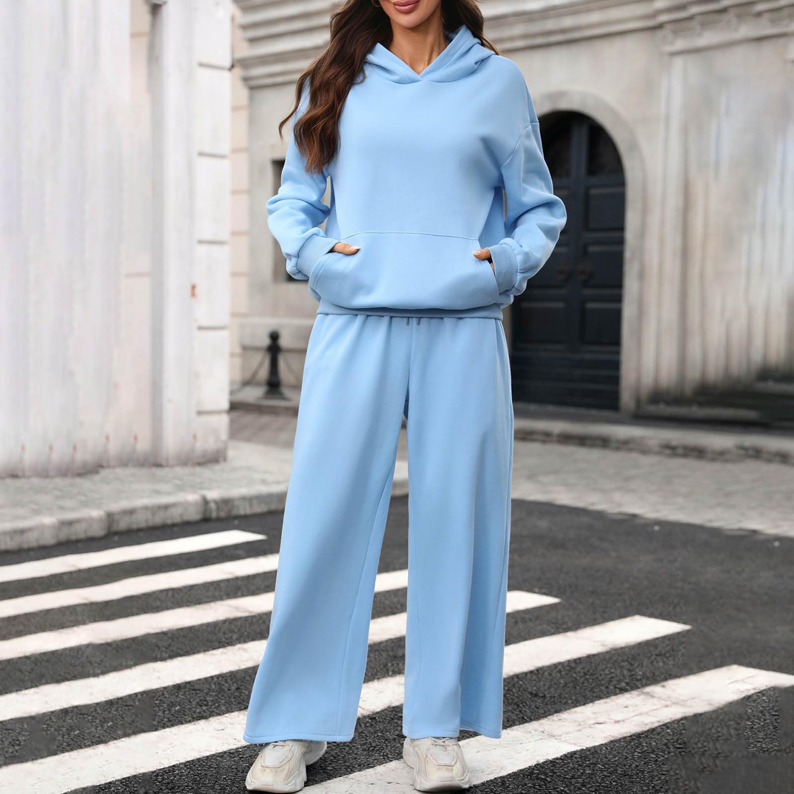 Set tuta da donna a maniche lunghe con cappuccio a gamba larga pantaloni da jogging 2 pezzi abiti da donna con cappuccio e pantaloni giubbotto da palestra allenamento activewear comodo caldo