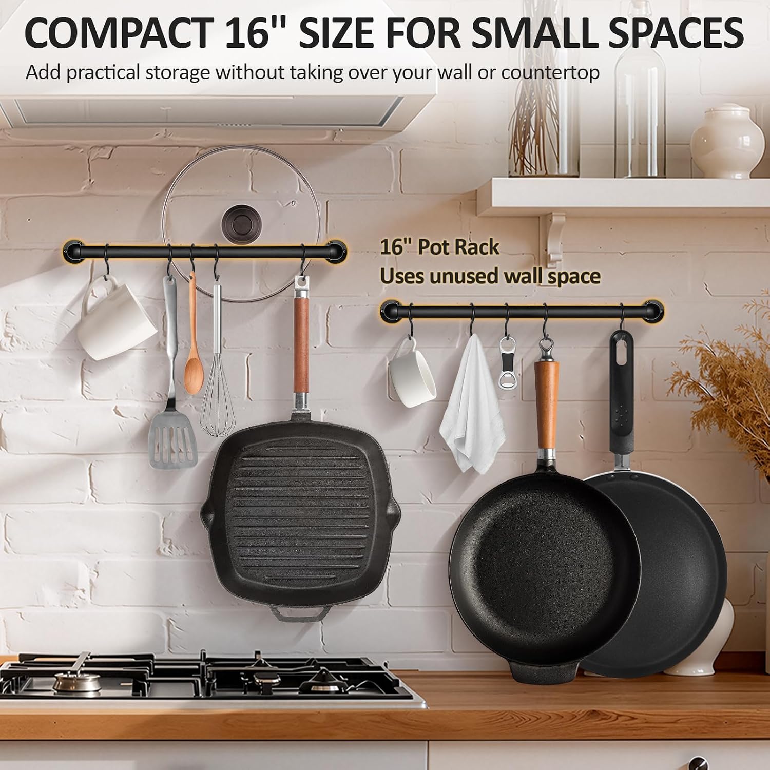 16'' Stainless Steel Kitchen Utensils Rack, 2 Pack Pot Hanger