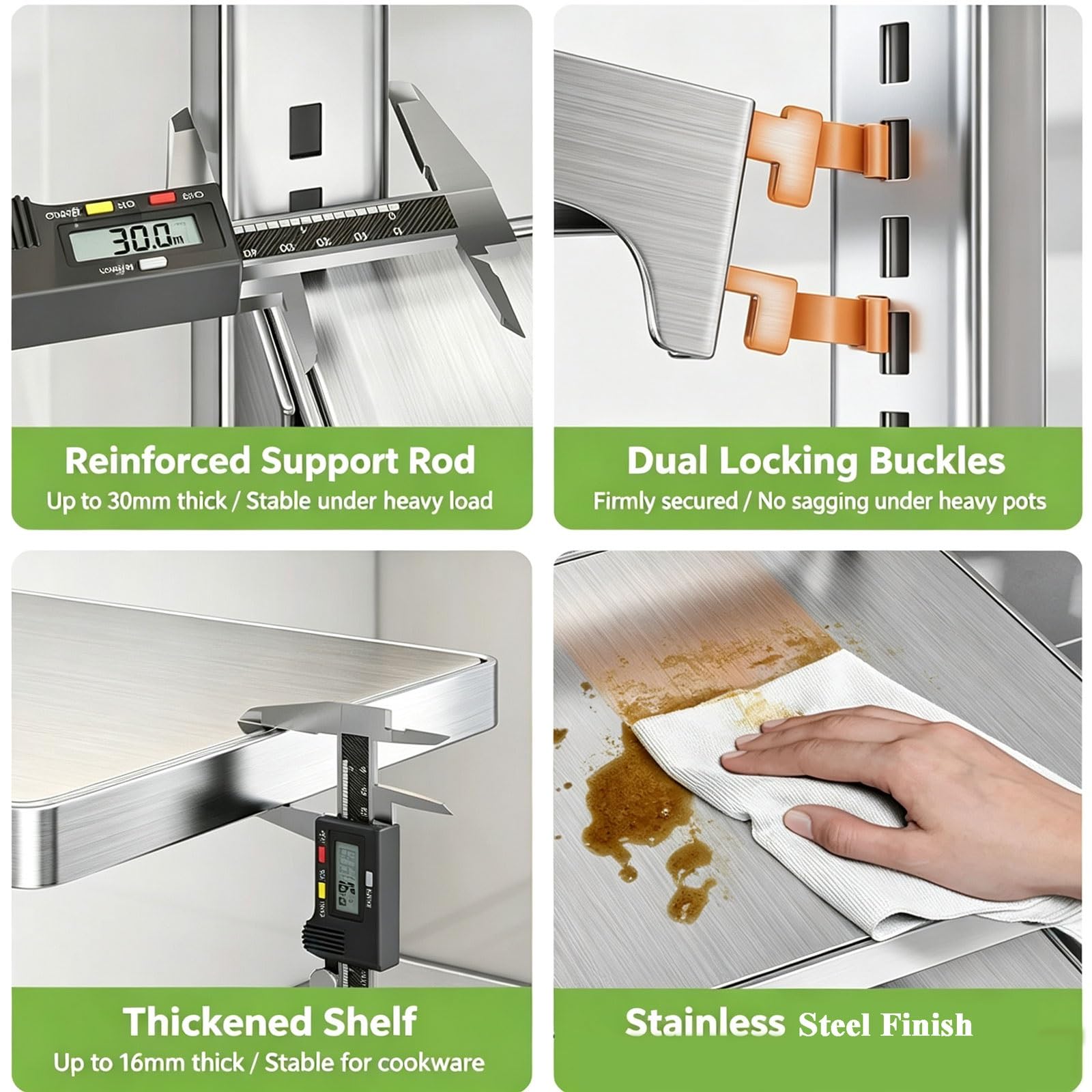 Unterschrank Organizer Edelstahl, Vorratsschrank Organizer Mehrstufig | Küchen Organizer Schrank Höhenverstellbar, Topf Organizer Hoch Belastbar, Schrankregal Abnehmbare Ebenen(4-Tier)