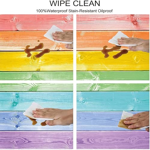 Miniatura 5 de Mantel redondo pastel, tablones de madera en colores arco iris, estilo rural, rústico, casa de campo temática, impresión de tonos de verano,