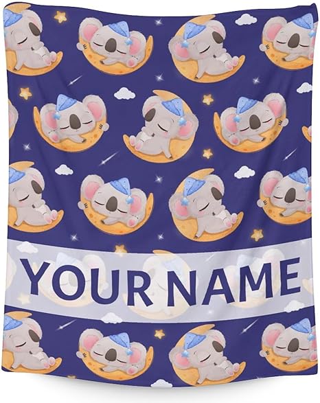 Personalized Koala Blanket Gifts with Name - 30"x40" Cute Throw for Women, Girls - Purple Soft Fuzzy Blankets for Couch & Office