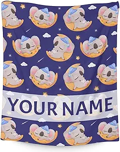 Personalized Koala Blanket Gifts with Name - 30"x40" Cute Throw for Women, Girls - Purple Soft Fuzzy Blankets for Couch & Office