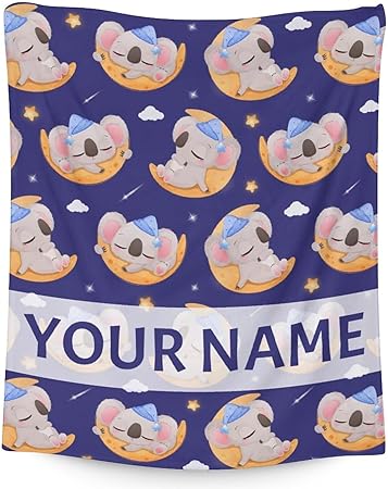 Personalized Koala Blanket Gifts with Name - 30"x40" Cute Throw for Women, Girls - Purple Soft Fuzzy Blankets for Couch & Office
