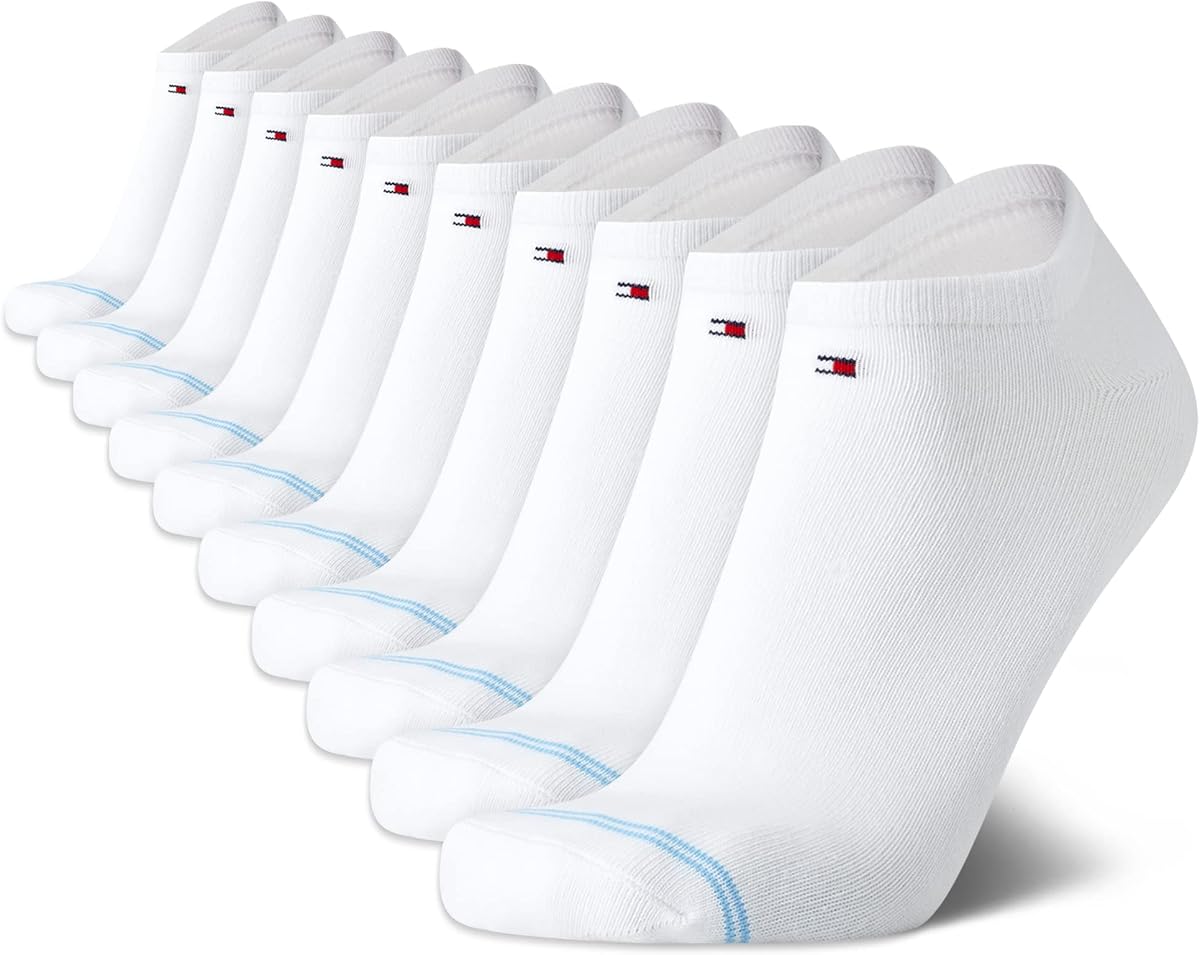 Tommy Hilfiger Mens 10 Pack Cotton Blend Athletic Invisible Liner Socks | Breathable Padded Footbed That Sits Below the Shoe Line, Silicone Heel Grip Keeps Them Put in Sneakers, Flats and Loafers