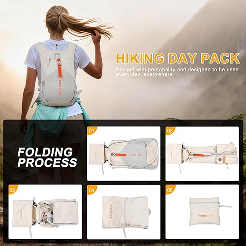 Miniatura 87 de FIORETTO Mochila de senderismo de 15L para mujeres y hombres, mochila mini plegable, ligera, pequeña mochila de día para camping, viaje, al aire