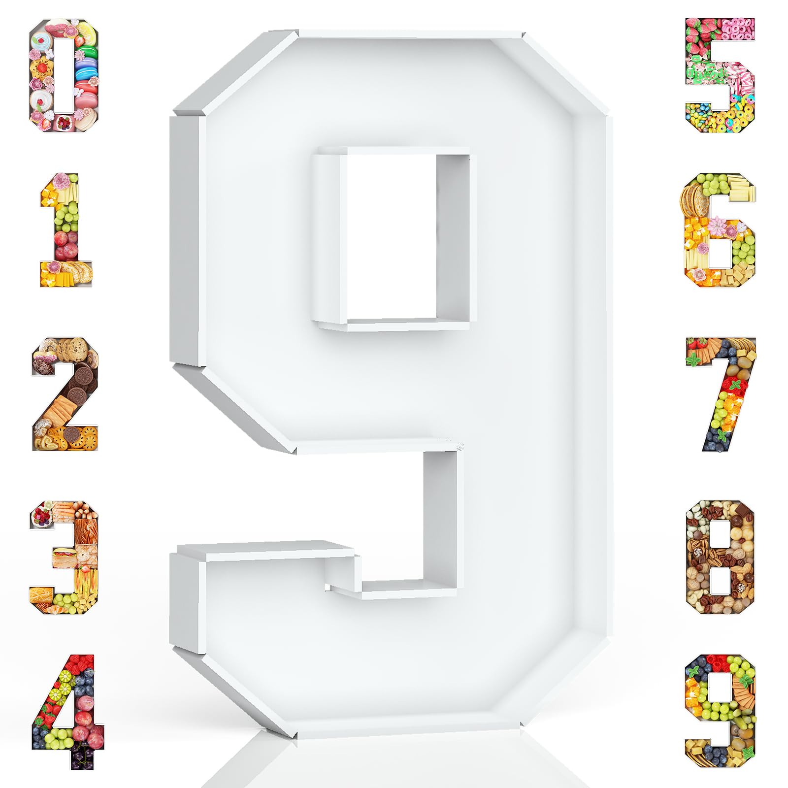 HILAVO Cardboard Number for Charcuterie, 13.7" Cardboard Number 9 Fillable Number for Food Paper Mache Number Boxes for Cupcake Sweet Candy 9th