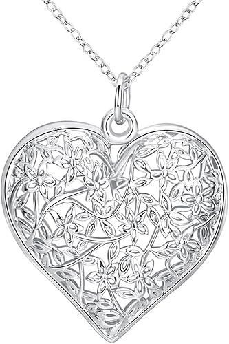 Wiazhu Joyería de moda 925 plata esterlina plateado patrón hueco texturizado soplado corazón colgante collar, Cobre