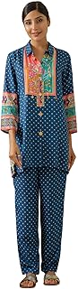 Women's Printed Silk Blend Co-Ord Set Long Sleeves Shirt and Trouser Set for Women | Ethnic Co-Ord Set (RWDROUT1026)