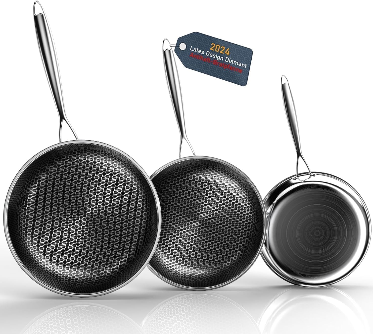 Set Padelle Antiaderenti Kiseely - 3 Pezzi (26, 28, 30cm), Senza PFAS, Per Induzione