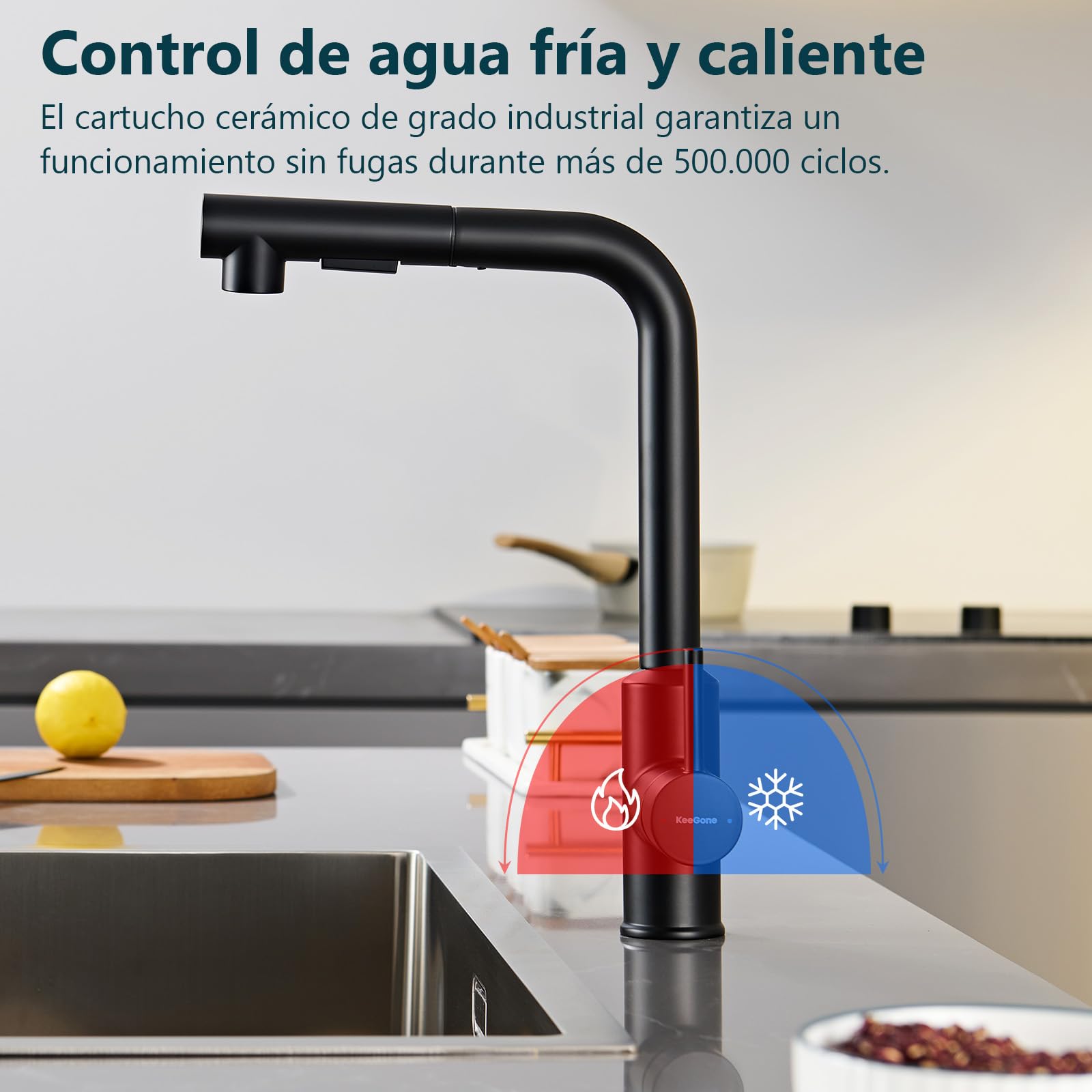 Grifo de Cocina Negro, Grifo Mezclador de Cocina con Rociador Extraíble, Grifo de Fregadero Giratorio 360°, Grifo Aleación resistente a la corrosión, Dos Funciones de Rociado, Negro Mate | Grifo de cocina extensible, grifo de cocina de alta presión, grifo