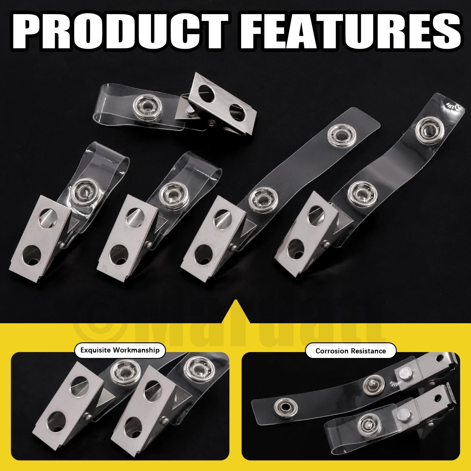 Mardatt 50Pcs Premium Double Hole Metal Badge Clips with Clear PVC Straps, Name Tag Clips for ID Cards Badge Holders - Image 3
