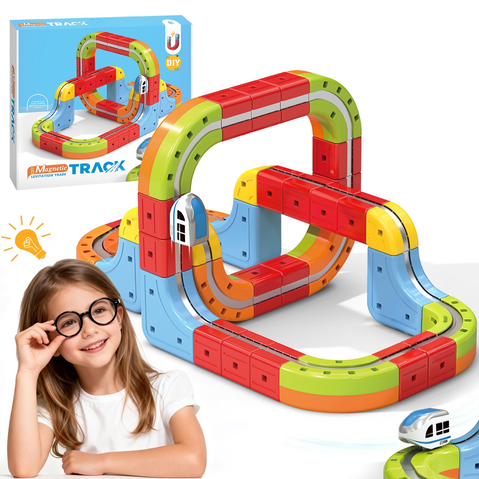 YESHIN Electric Train Set, DIY Cube Track Fusion Toy for Kid, Magic Rail Train Track Set with Gravity Defying 3D Layouts, STEM Building Track Gift for Boys Girls Ages 3+(Advanced Set)