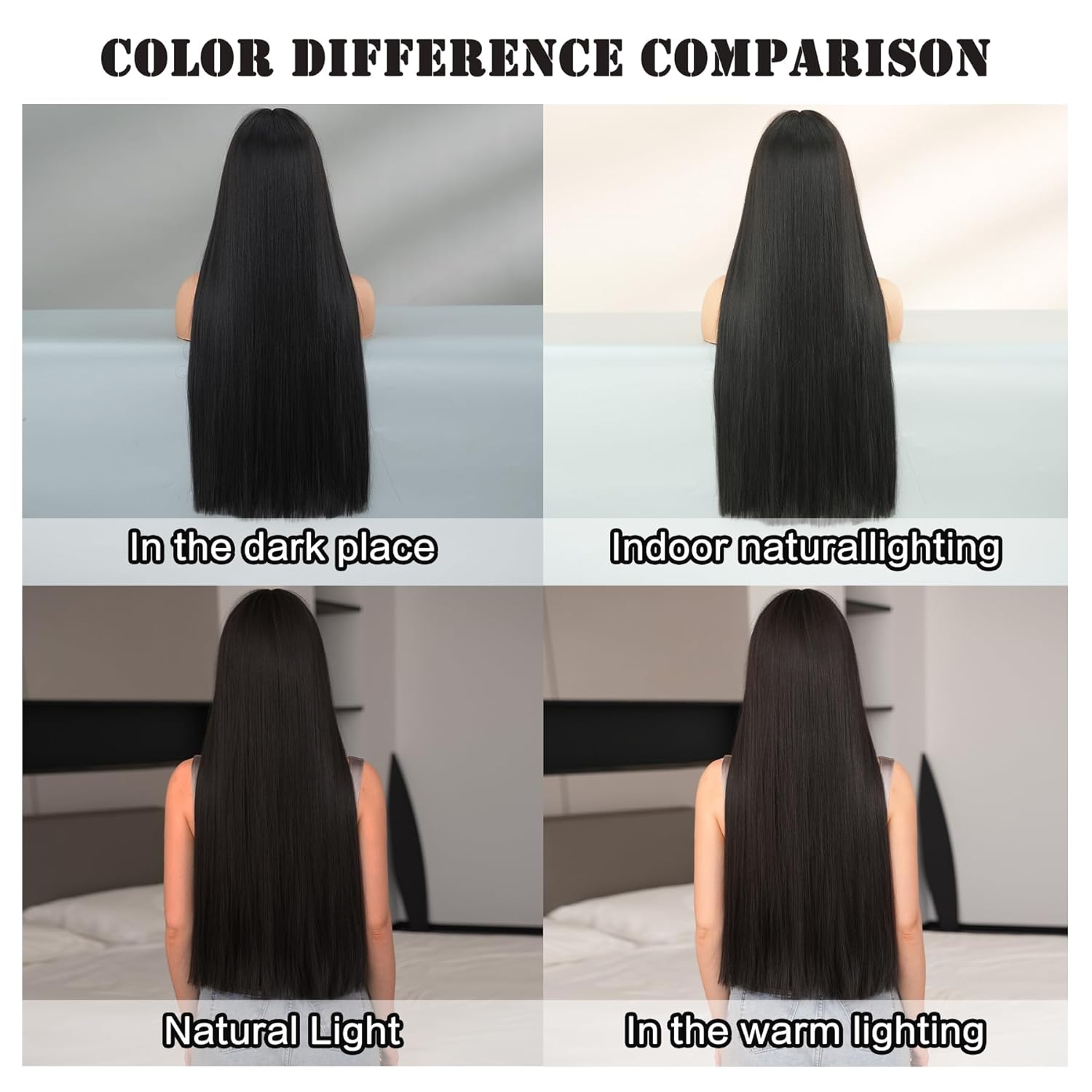 7JHH WIGS Long Straight Natural Black Wig with Bangs Heat Resistant Fiber Layered Synthetic Long Straight Wig for Cosplay Christmas Gifts Party Used - Image 4