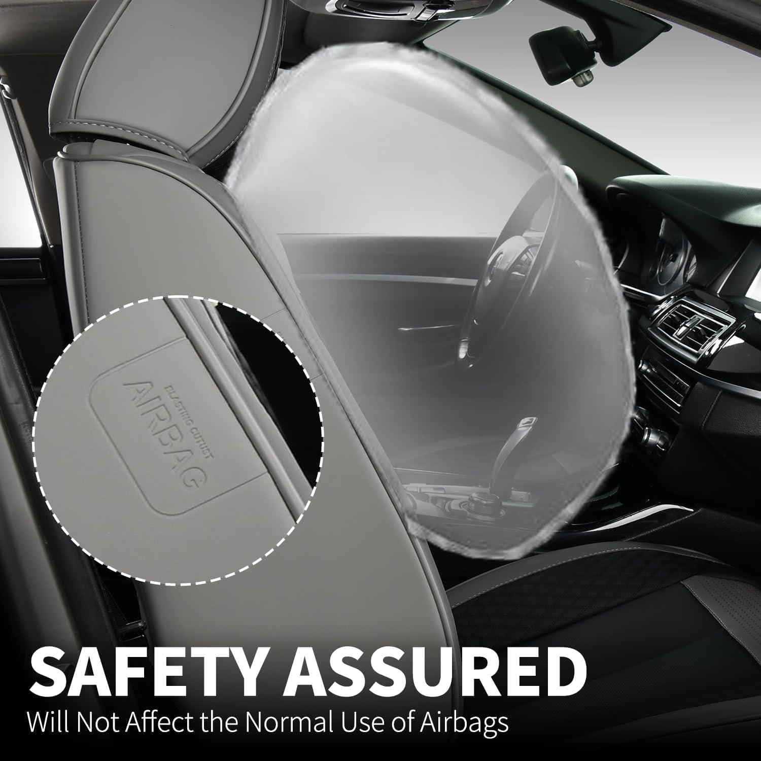 FLORICH Full Set Car Seat Covers 5pcs, Breathable Waterproof Nappa Leather Seat Covers, Gary Seat Covers, Automotive Interior Cover Universal for Cars SUV Truck Sedan - Gary&Black