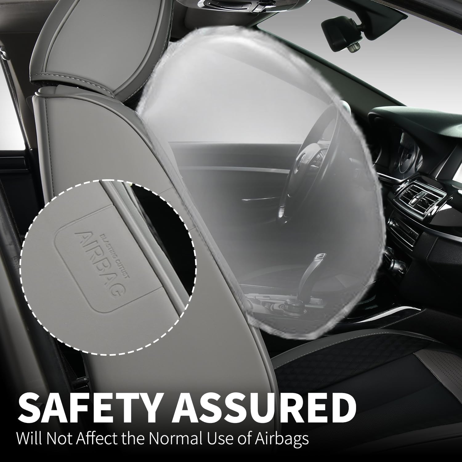 FLORICH Full Set Car Seat Covers 5pcs, Breathable Waterproof Nappa Leather Seat Covers, Gary Seat Covers, Automotive Interior Cover Universal for Cars SUV Truck Sedan - Gary&Black