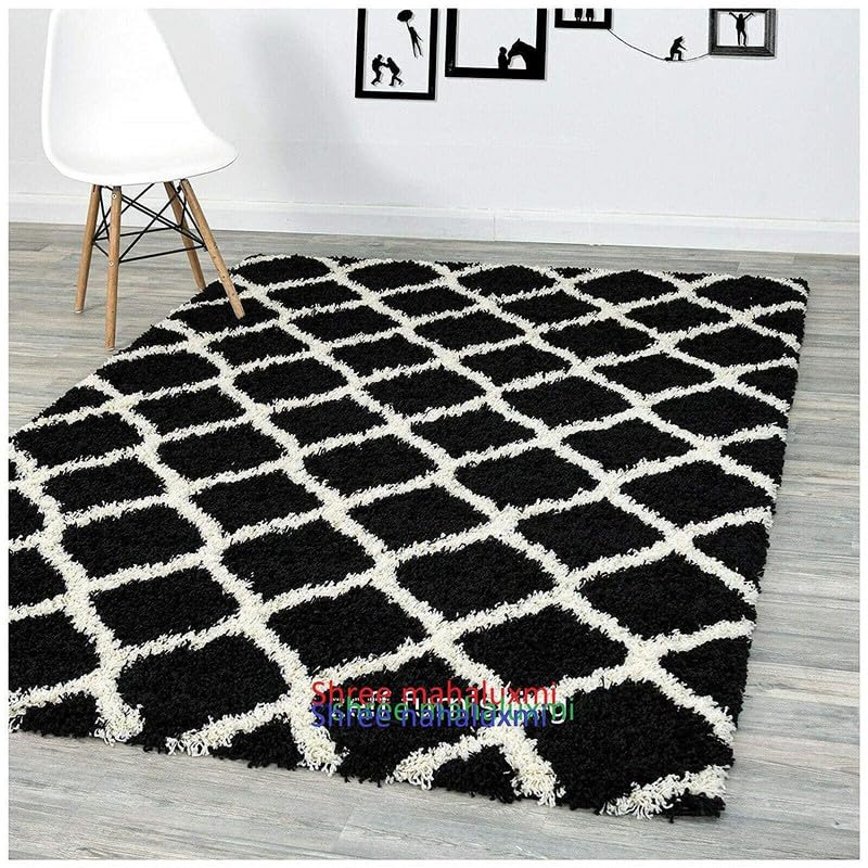 Image of Polyester Fluffy Fur Rugs & Modern Shaggy Floor Carpets for Living Room,Sofa Area,Hall,Kids Room,Guest Room | Elegent Bedside Runners for Besdroom(6X8 Feet Black Mandir)